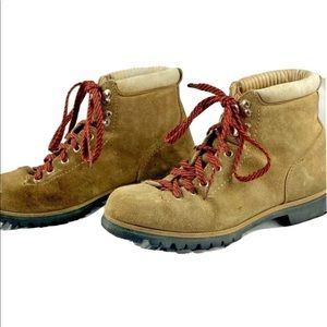 leather hiking boots with red laces